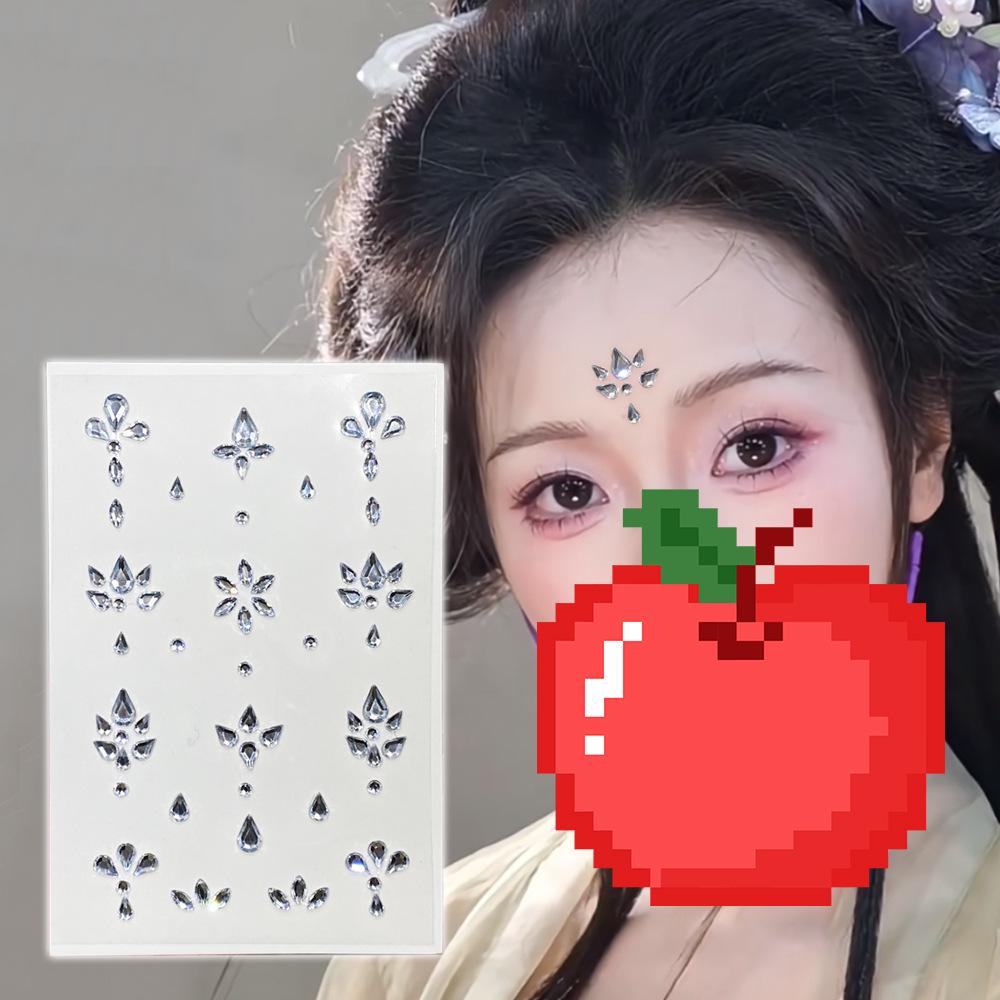 Древний стиль Красный головной убор с горным хрусталем на лоб и наклейки для украшения лица для макияжа в стиле Ханьфу