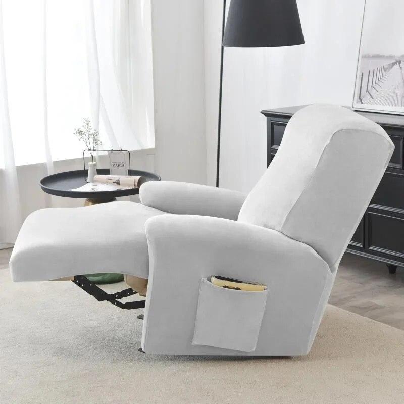 Solid Velvet Recliner Armchair Cover Non Slip Lazy Boy Single Sofa Covers Elastic Soft All-inclusive Couch Slipcover Living Room