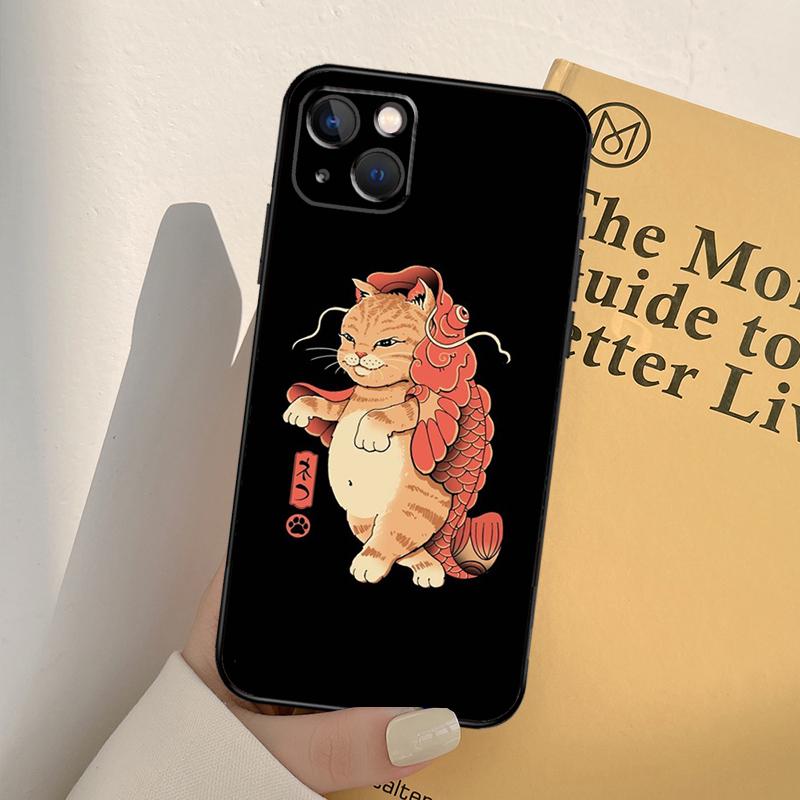 Ukiyo-e Samurai Cat Neko Ramen Case For iPhone 13 14 Pro Max 11 12 Mini 6S 7 8 Plus SE 2020 2022 X XR XS MAX Cover Coque