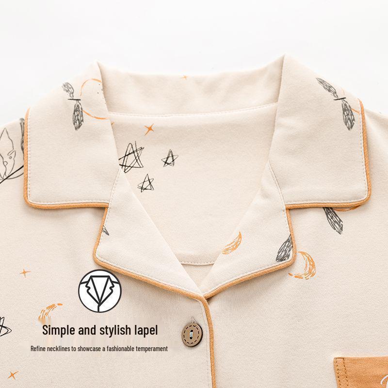 Женский комплект пижамы большого размера из хлопка - Кардиган с длинным рукавом, Двухпредметный, Идеально подходит для осени/весны