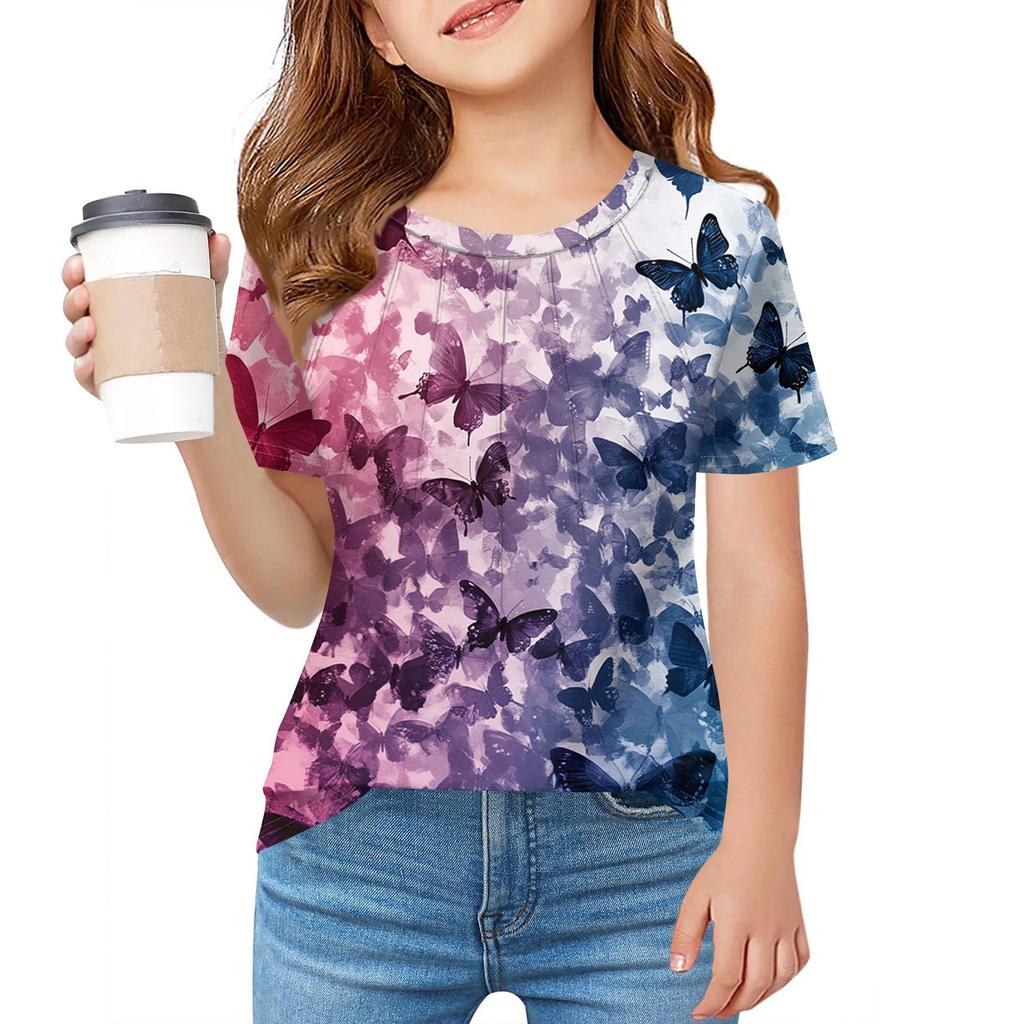 Детская футболка Fold A для девочек, летняя модная куртка с круглым воротником и цветочным принтом с короткими рукавами