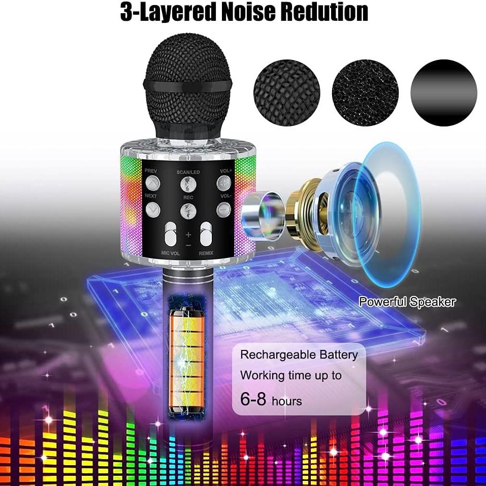 Беспроводной микрофон для караоке, детский микрофон для караоке со светодиодной танцевальной подсветкой, Bluetooth-микрофон для детей, девочек и мальчиков, пение на вечеринке