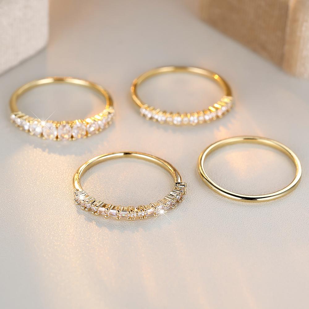4Pcs/Set White Zircon Engagement Rings Set for Women Classic Gold Color Wedding Ring Jewelry Gift