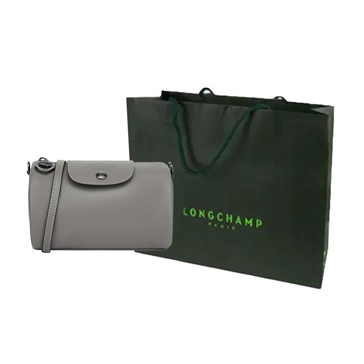 Longchamp Le Pliage Xtra Adjustable Detachable Shoulder Strap Zipper Closure Leather Cylinder Cosmetic Bag Mini Women bags Gray 10255987P55