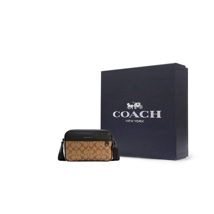 Coach Graham Classic Monogram Сумка-тоут на молнии из ПВХ и кожи Сумка через плечо Средний Мужские сумки Хаки Черный C4149-QBKHA