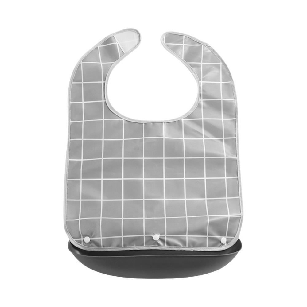 Plaid Pattern Elderly Bib Waterproof Eating Smock Easy Clean Mealtime Bib Elderly Care