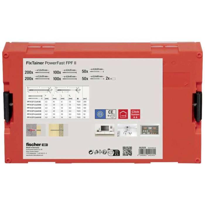 Assortiment de vis pour panneaux d'aggloméré fischer fixtainer powerfast ii tx 562928 acier étamé par galvanisation 1 s