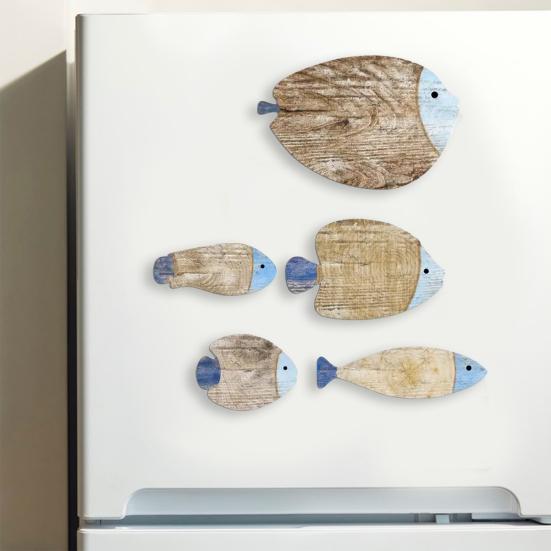 5 шт./набор Винтажное деревянное украшение на стену в виде рыбы Морская прибрежная океанская тема Подвесное украшение Косяк рыб Пляжный Озерный дом Ванная комната Настенное искусство