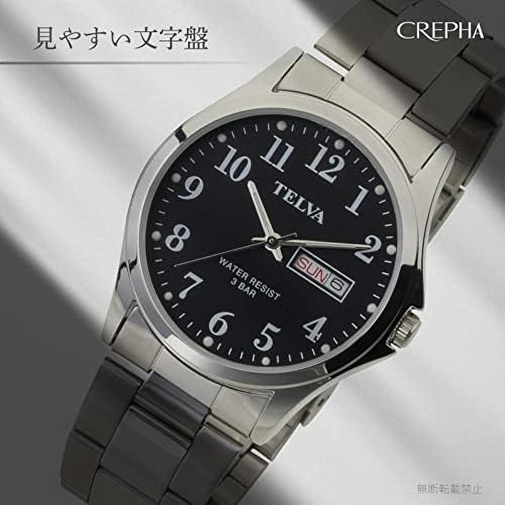 Аналоговые мужские часы CREPHA, Металлические, Черные, Водонепроницаемые, Ремешок, Отображение дня недели/даты, Циферблат, TE-AM178-BKS