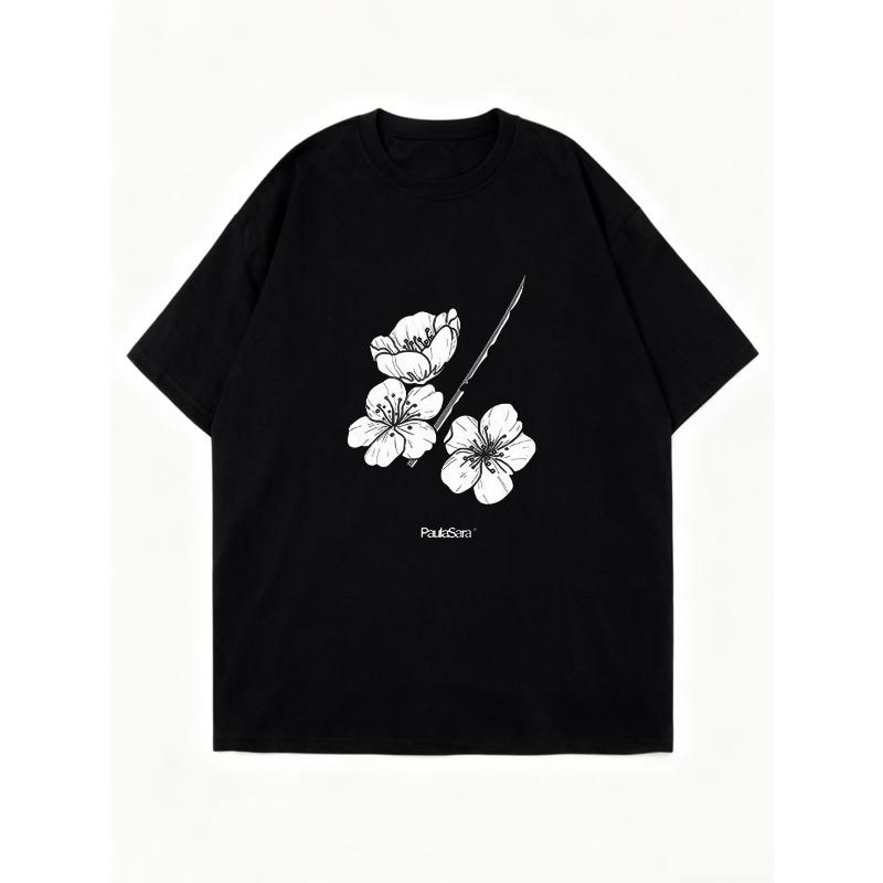 Футболка оверсайз с принтом черной вишни и текстом для повседневной носки