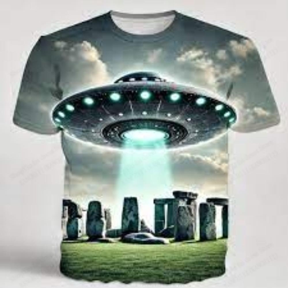 Summer UFO Alien 3d Print T-shirt Children's Fashion Casual O-Neck Short Sleeve Tshirt Funny Mysterious Spaceship Tops Tees Kids Clothes