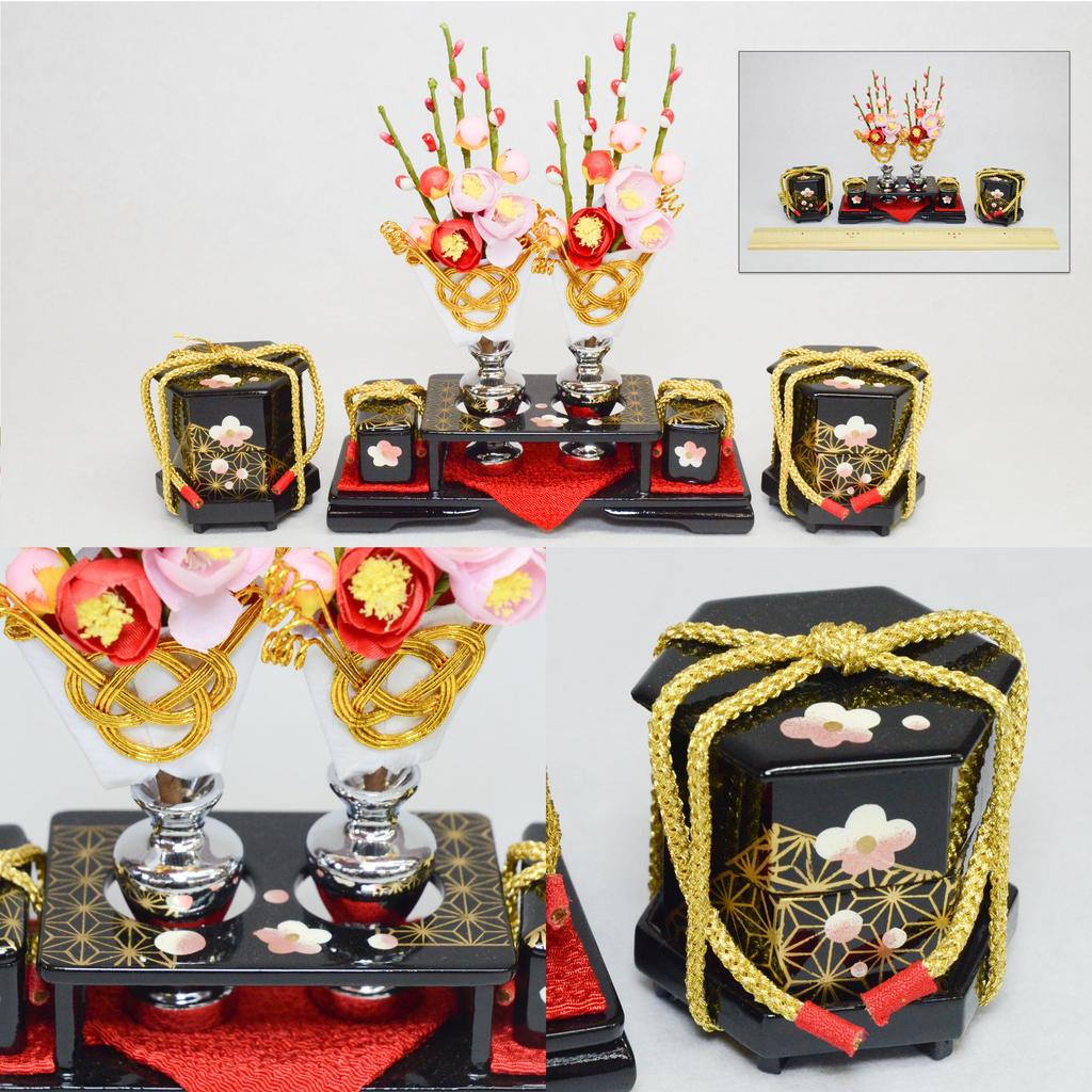 Переднее украшение, Джухо, узор из конопли и цветущей сливы, черное лаковое покрытие (Аксессуары для кукол Хина/Санпо) (размер 25)…