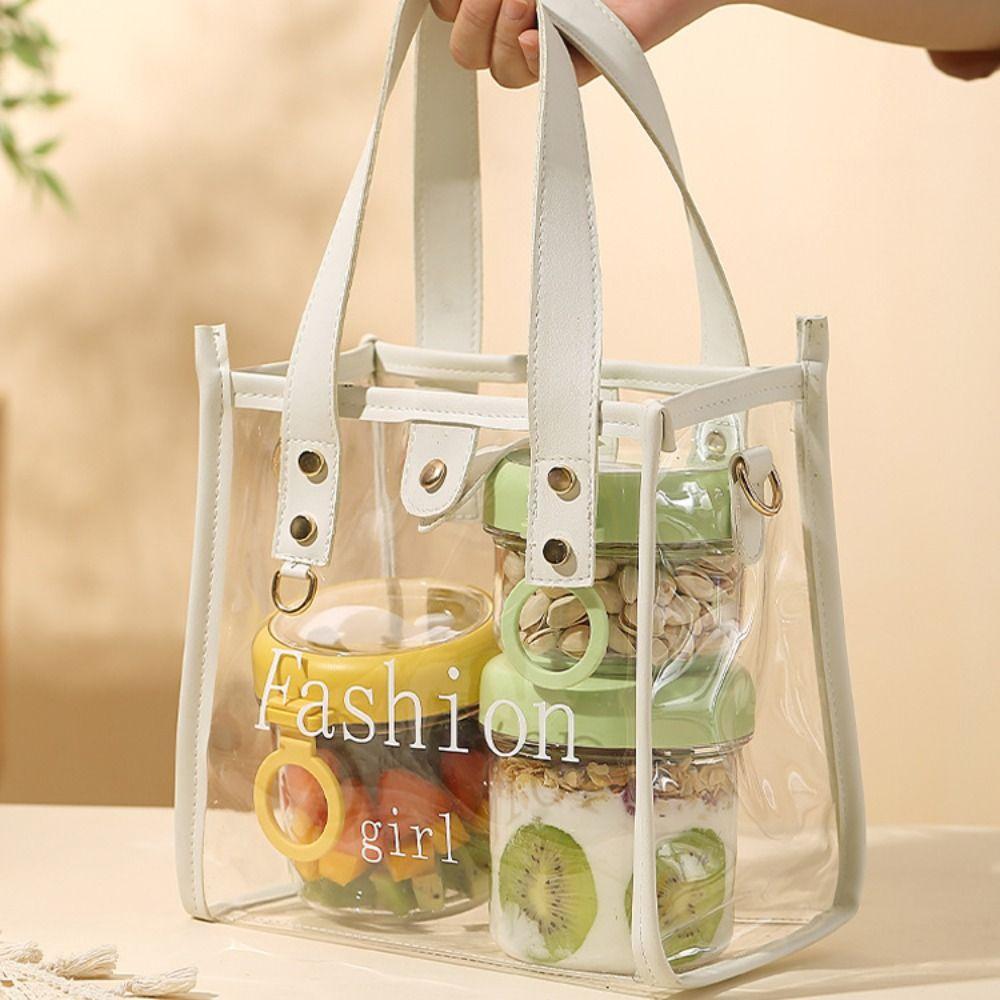 Transparent Salad Cup 2 Layer Oatmeal Cup Portable Food Storage Container Office