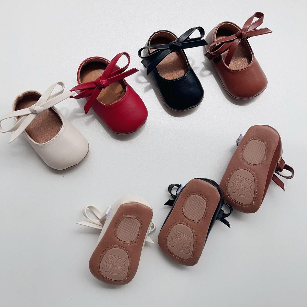 Туфли из кожи с бантом в корейском стиле для девочек - Туфли принцессы на мягкой подошве