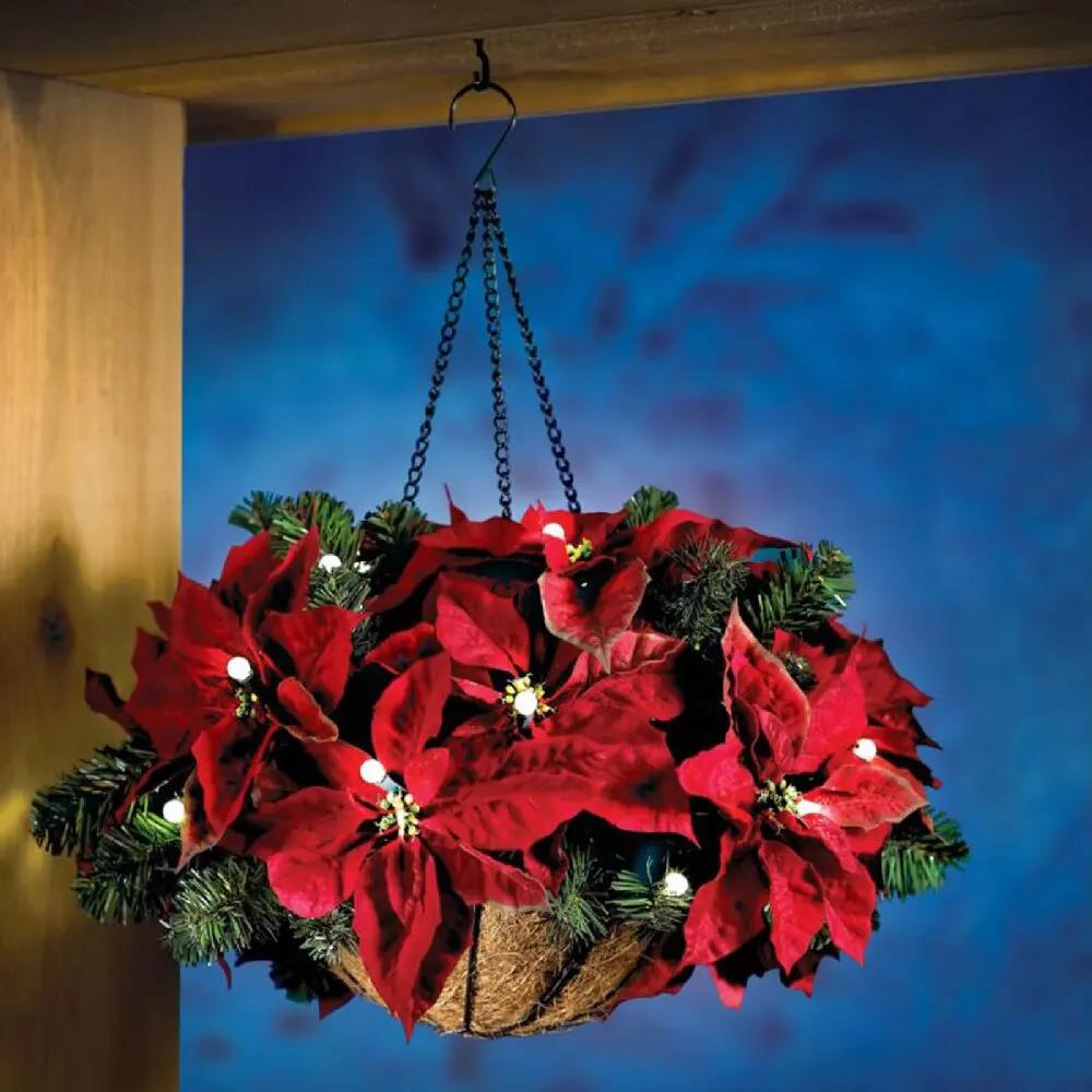 New Christmas Hanging Basket Wreath LED Lighting Hanging Basket Simulation Flower Decoration Can Be Detachable Christmas Decor