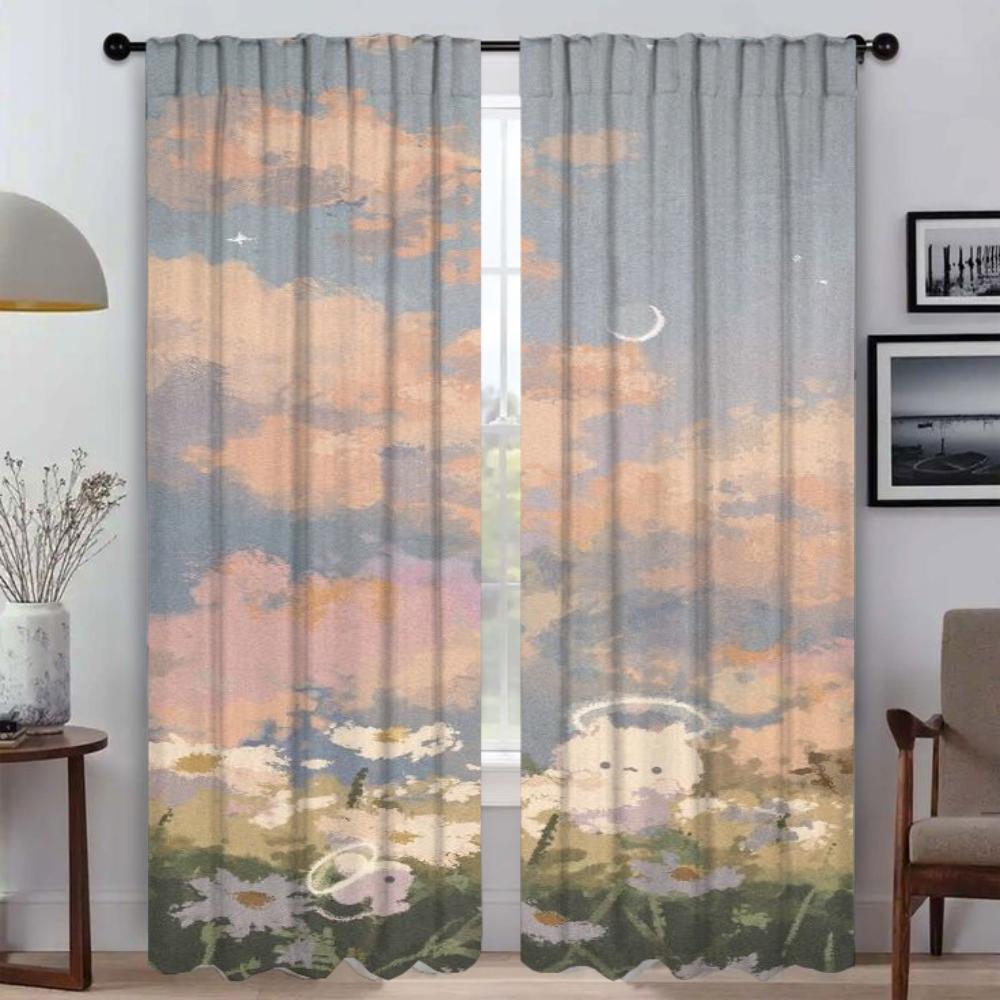 Печать пейзажей противомоскитные шторы для камеры современные шторы для гостиной 2 шт Хэллоуин украшения тюль для спальни