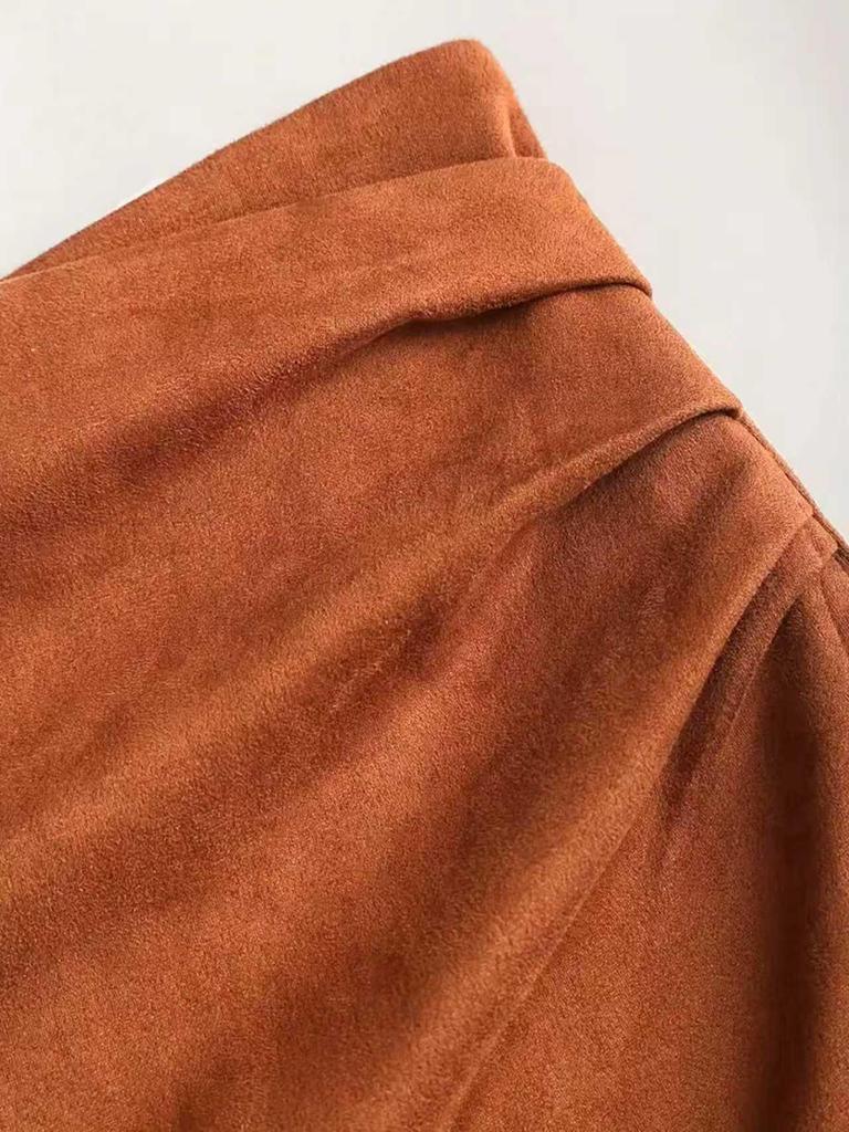 Женская короткая юбка из искусственной замши в европейском и американском стиле, со средней посадкой, мятая, универсальная для весны и осени