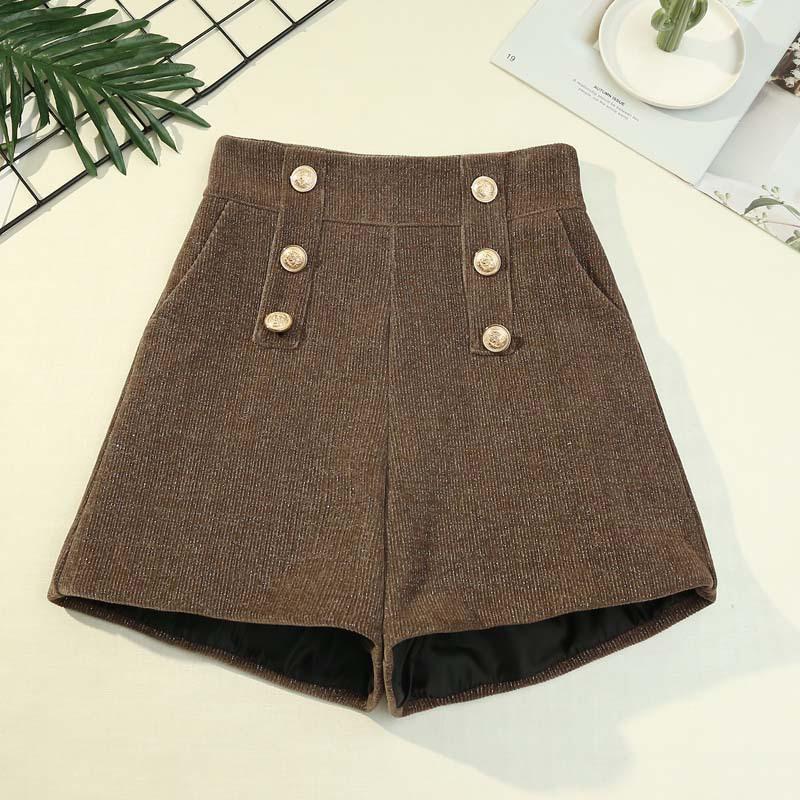 High Waist Shorts Women's Thick Double-breasted Wide-leg Pants