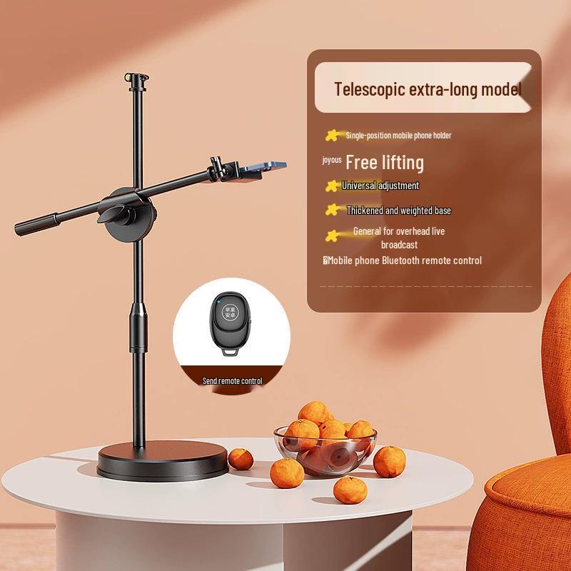 Adjustable Desktop Phone Stand with Rotating Dual Holder & Fill Light for Live Streaming