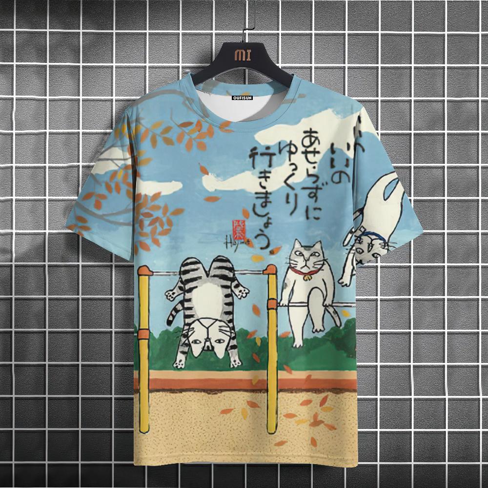 Забавная мужская футболка с рисунком кота и животным, футболки с принтом, повседневные футболки с короткими рукавами, мужская одежда больших размеров, топы, уличная уличная одежда