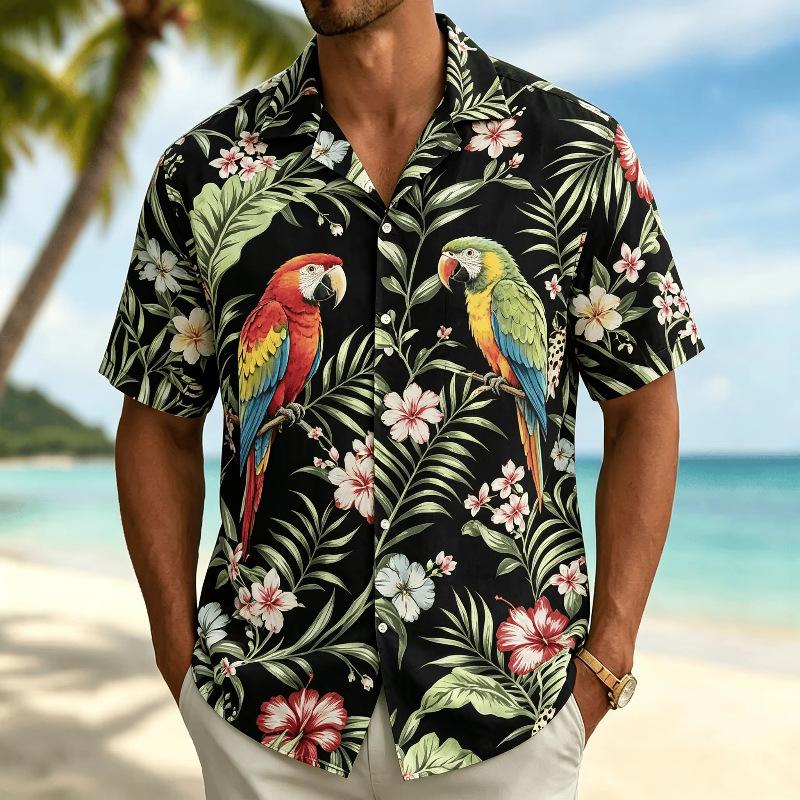 Men's short-sleeved shirt daily casual style Hawaiian shirt micro-elastic 1D digital printing shop