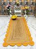 Aizza Trends Indian Handmade Braided Natural Jute with Yellow Scalloped Design Area Rug- Jute Rug- Dining Room- Living Room