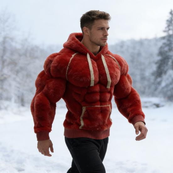 Мужская толстовка Yousheng с 3D-рисунком мышц, пушистый пуловер с длинным рукавом, теплая толстовка с капюшоном для повседневной носки, спорта, стритстайла, моды