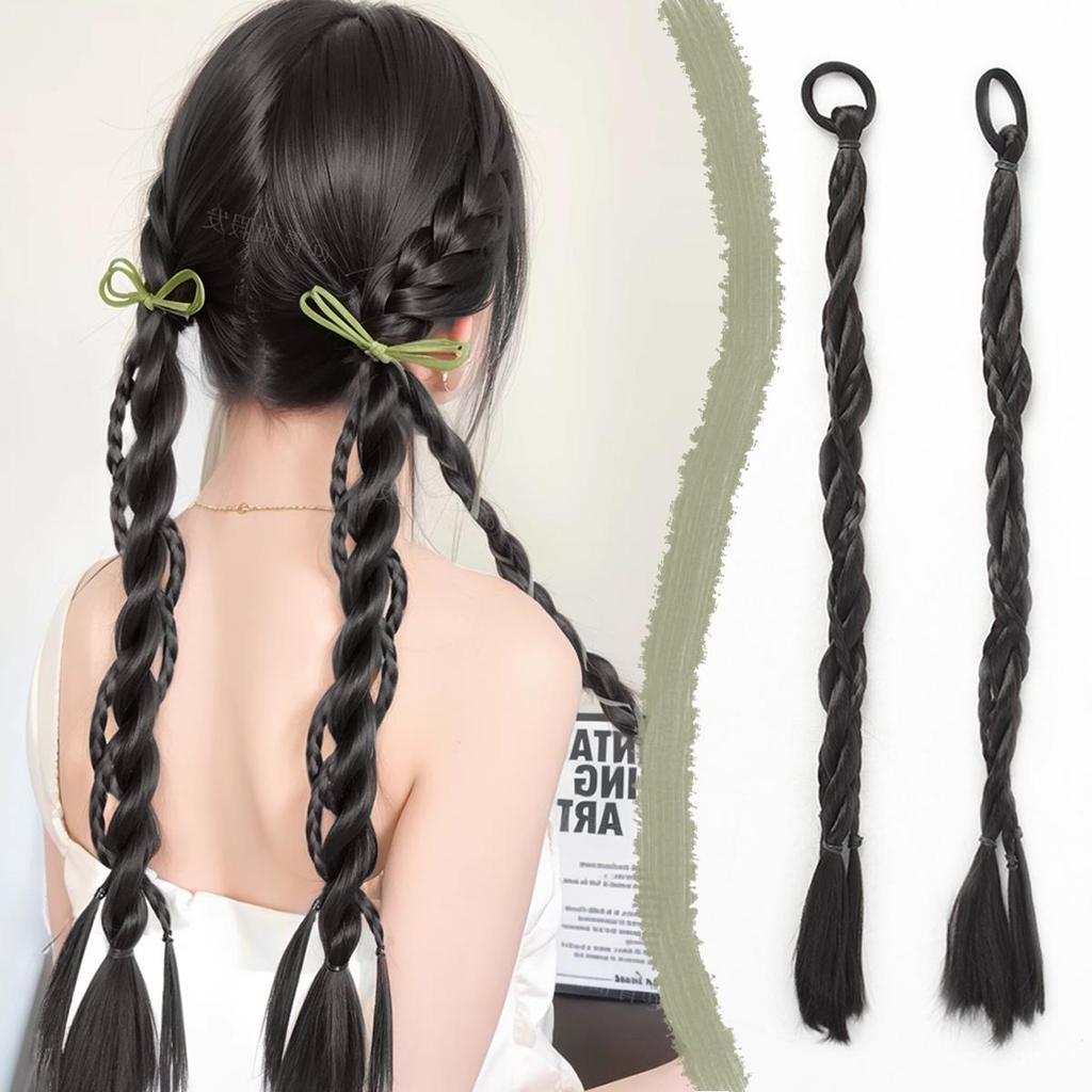 2pcs Fashion Braid Head Rope Wig Playful Girls Handmade Fishbone Twist Braids High Ponytail Hair Accessories for Woman Daily Use