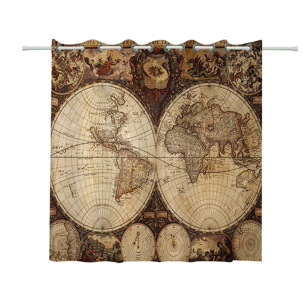 Популярная шелковая штора с ретро-картой для перегородки спальни