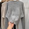 A New Design of A Stylish Round-neck Sweater for Women In Early Autumn, with A Semi-zipper Hem and A Cinched Waist