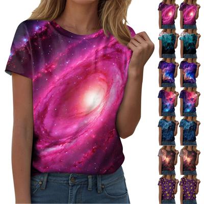 Женская мода Sky Print модная универсальная облегающая футболка с коротким рукавом