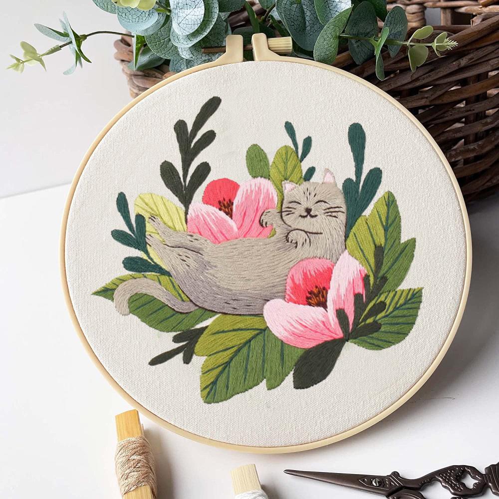 Набор для вышивки кошек своими руками с пяльцами, нитками, иглами, наборы для вышивки крестом для начинающих