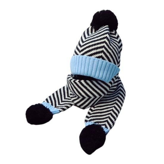 2 шт./компл. Детская осенне-зимняя шапка и шарф, плюшевый помпон, полосатый принт, шапка без полей, вязаный шарф