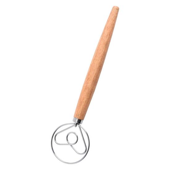 Dough Mixer Stainless Steel Dough Whisk with Wooden Handle Easy-to-clean Bread Whisk for Home Kitchen