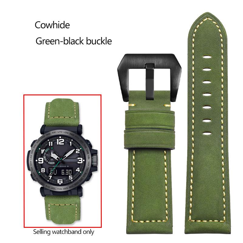 24mm Cowhide Frosted Italian Leather Watchband for Casio PROTREK Series PRG-600/PRG-650/PRW-6600 Outdoor Sports Bracelet Strap