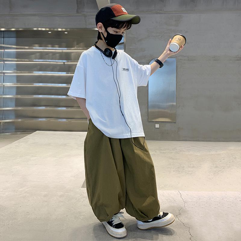 Летний костюм-двойка для мальчиков с короткими рукавами и брюками, детский летний спортивный костюм для мальчиков среднего и большого размера