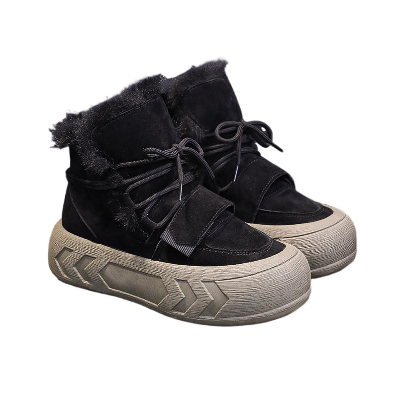 Модные женские замшевые ботинки на платформе с лодыжкой, зимние ботинки на плоской подошве, меховые теплые плюшевые хлопковые туфли, повседневные кроссовки для женщин, зима 2025 года, тренд, удобные ботинки Mujer
