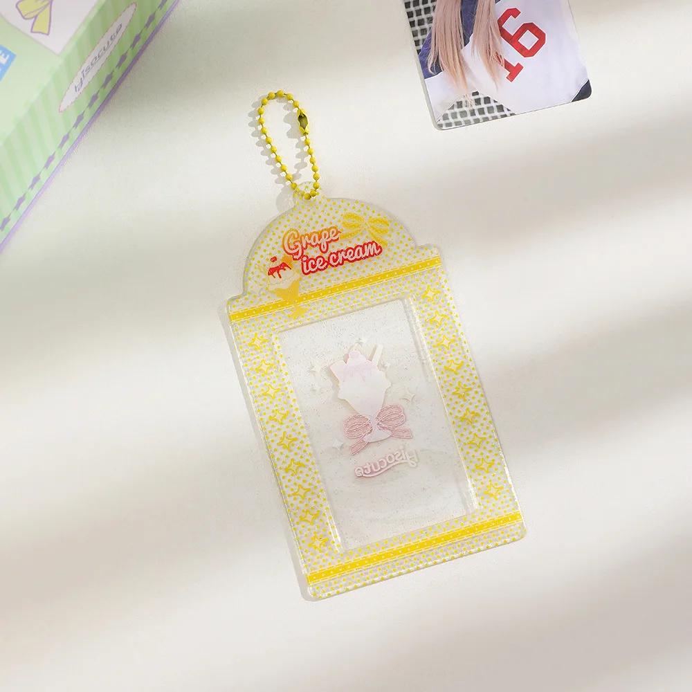 Clear Glitter Photos Card Holder 3inch Photocard Protector Photo Pocket Photo Frame Sweet Girl Keychain Clear Photo Sleeves