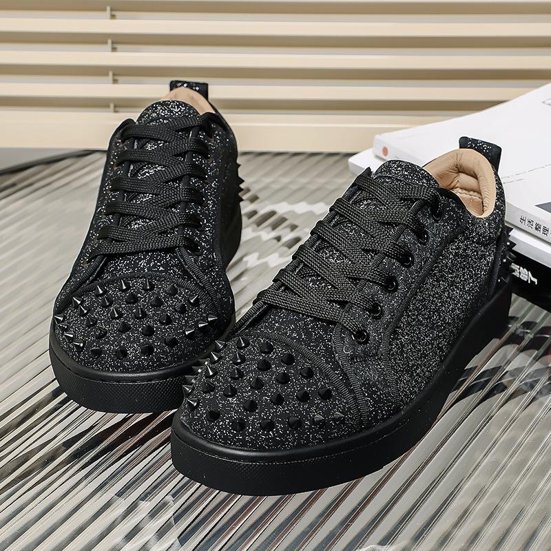 New Trendy Shoes 2025 European and American Fashion Silver Face Low-top DingTalk Casual Board Shoes Lace-up Shallow Shoes Rivet Men's Shoes