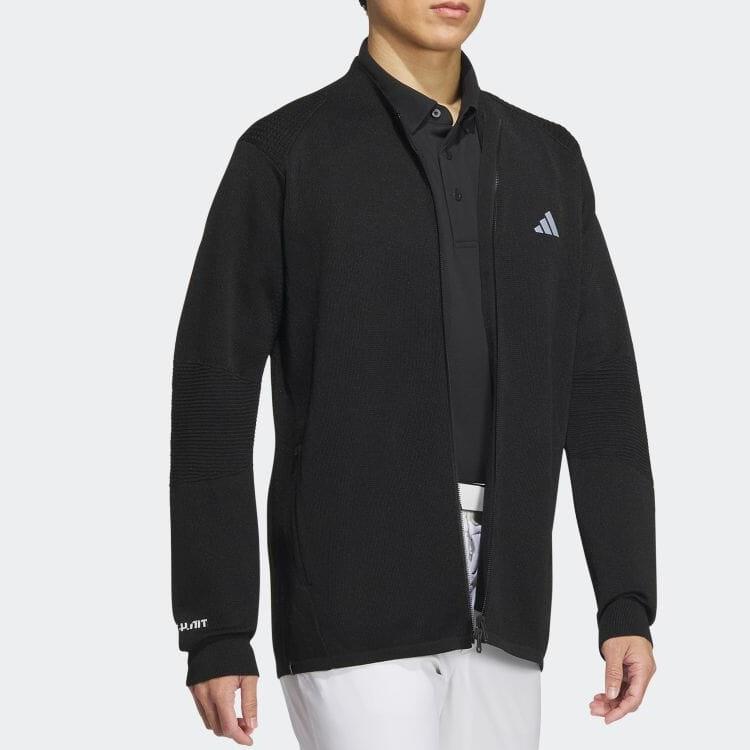 Adidas Solid Jacquard Long Sleeve Full-Zip Sweater Jacket Men Outerwear Black IM1689