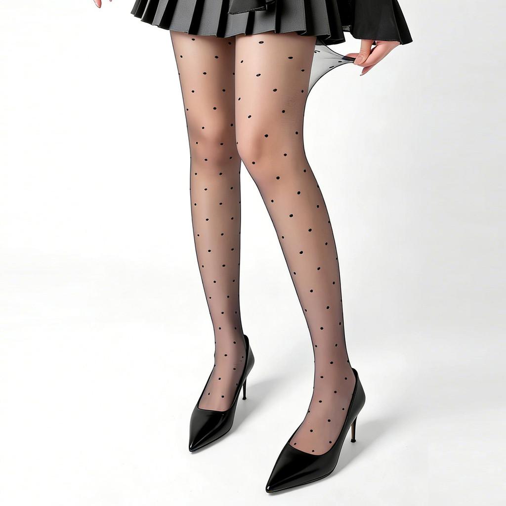 Plus Size Polka Dot Stockings With Sheer Mesh And Letters For Nightclub Dancewear