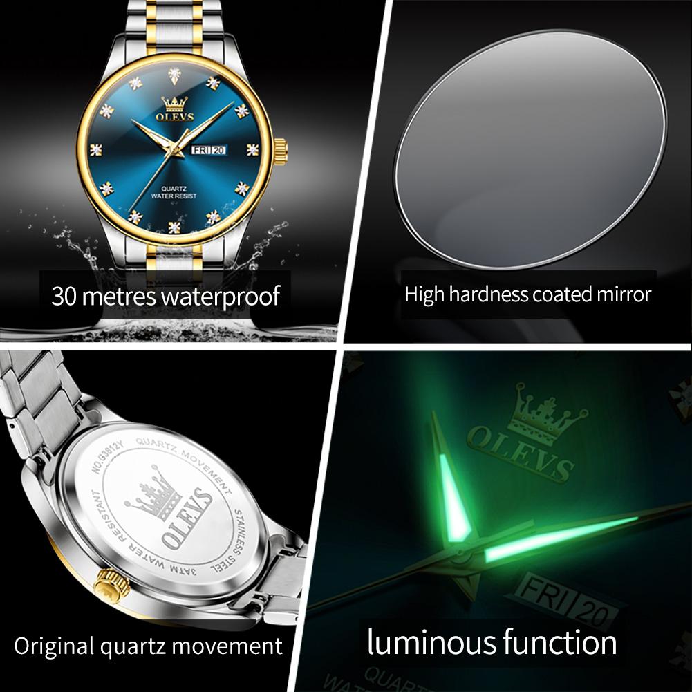 OLEVS Top Brand Luxury Quartz Watch for Man Stainless Steel Waterproof Luminous Date Week Fashion Wristwatch Male Reloj Hombre