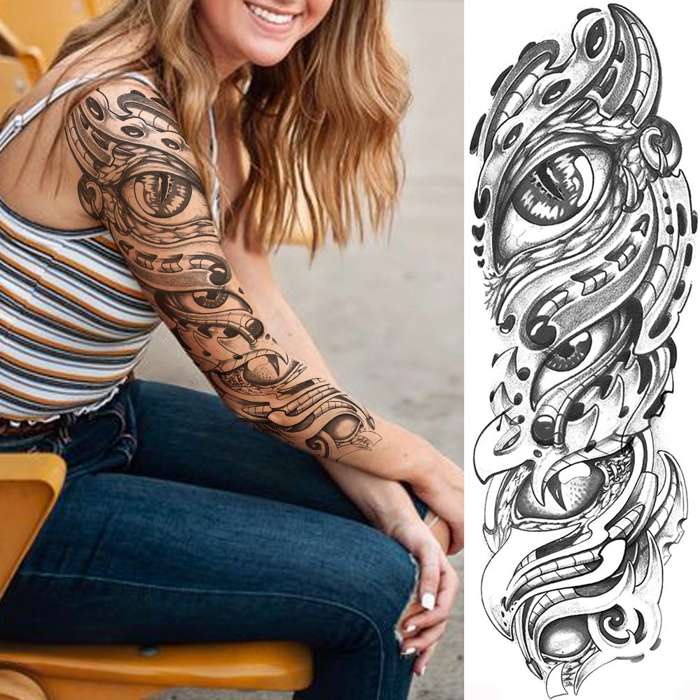 Sketch Compass Rose Flower Temporary Tattoos For Men Women Full Arm Sleeve Fake Tattoo Sticker Decor