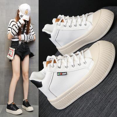 Женские белые туфли на платформе с подошвой-печеньем с круглым носком, новинка осени 2025, высокие, на шнуровке, повседневные, универсальные, одинарные туфли