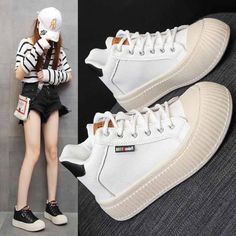 Женские белые туфли на платформе с подошвой-печеньем с круглым носком, новинка осени 2025, высокие, на шнуровке, повседневные, универсальные, одинарные туфли
