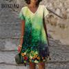 New Oversized Clothing Plant Flowers Tie Dye Gradient 3D Print Women Dress Casual V-Neck Short Sleeve A-Line Dresses