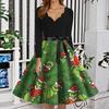 Women's Fashion V-neck Casual Slim-fit Christmas Print Long-sleeved Dress