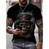 Mens Graphic Skull Print Crew Neck Short Sleeve T-Shirt - Comfortable Casual Wear for Outdoor Activities - Relaxing Fit, Soft Fabric, Mens Clothing