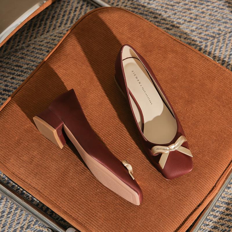 Туфли женские повседневные на толстом каблуке с квадратным носком, темпераментные, с бантом, на высоком каблуке, универсальные, на среднем каблуке, удобные