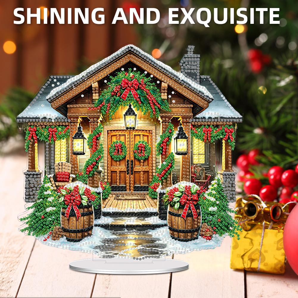 2D Flat Print Xmas DIY Single Side Drill Desktop Diamond Art Decor Kits (House)